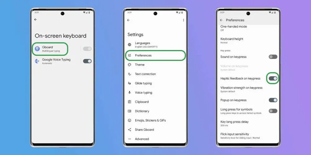 Keyboard sounds and haptics android