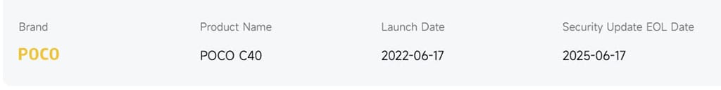 poco C40 eol
