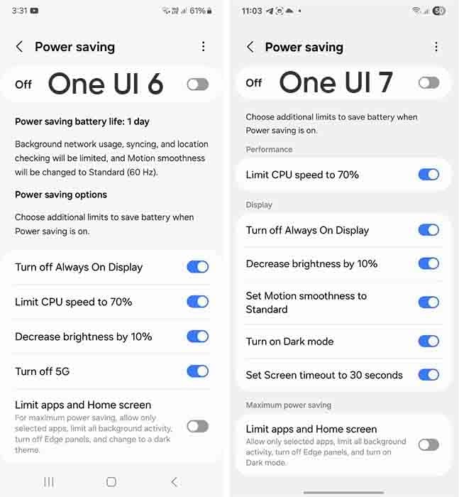 one ui 7 power saving