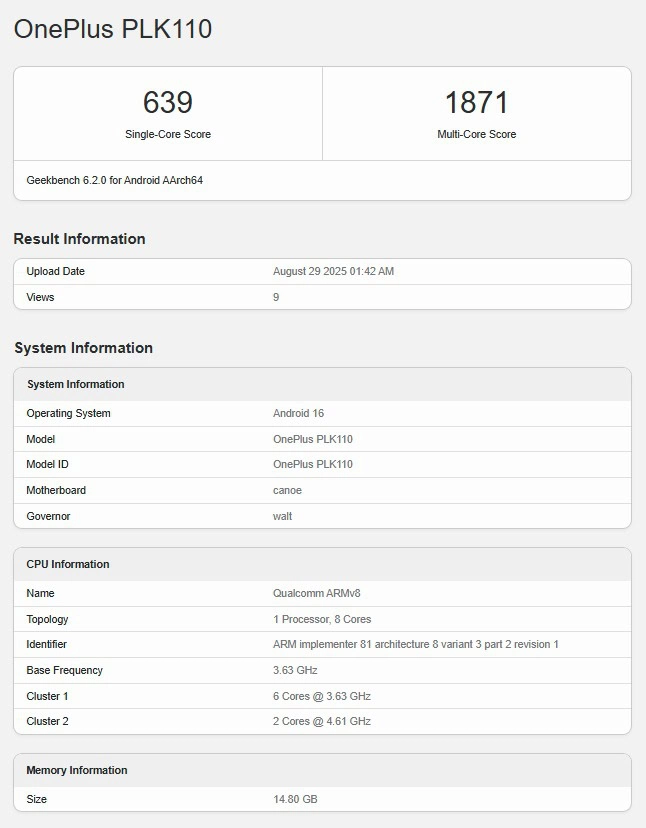 Oneplus 15 benchmark before release