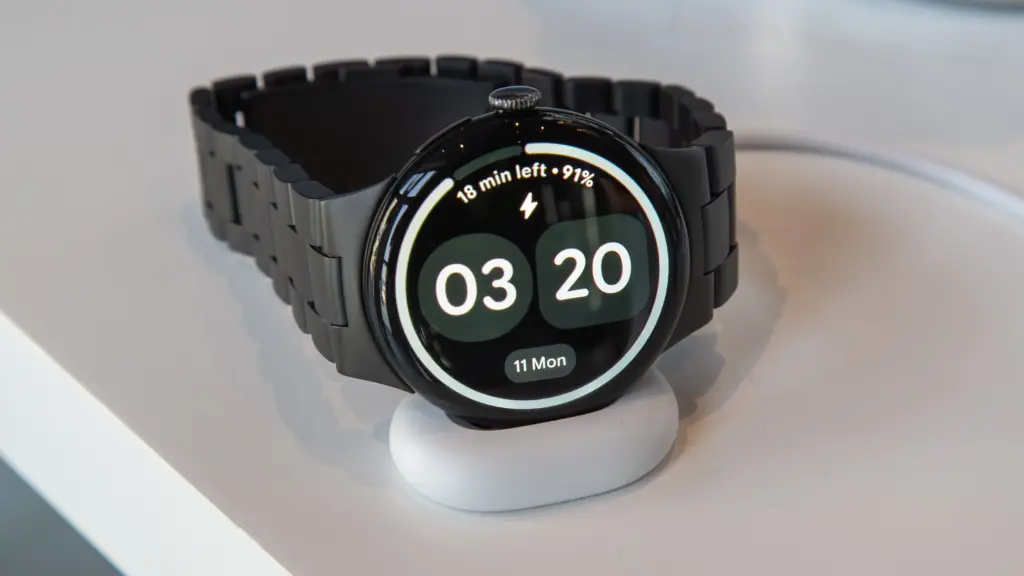google pixel watch 4 on charging dock