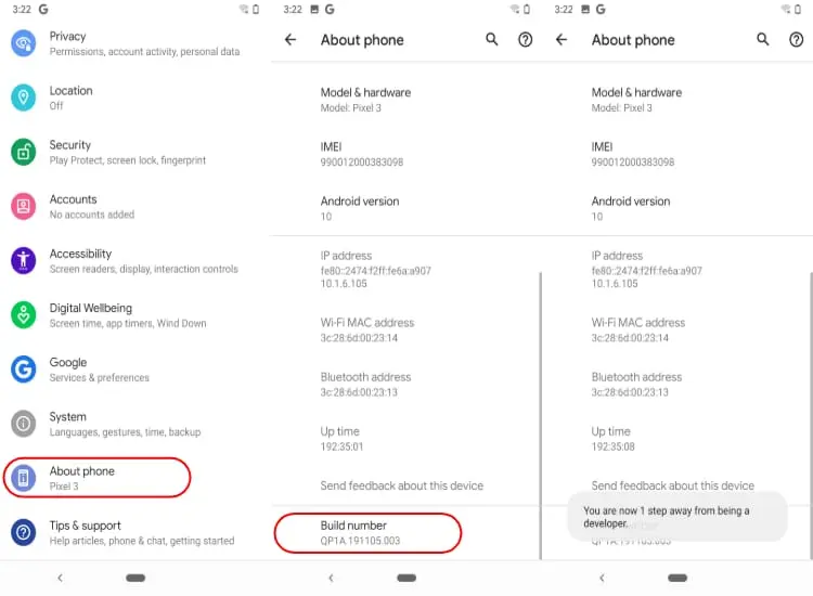 How to turn on Developer options Android