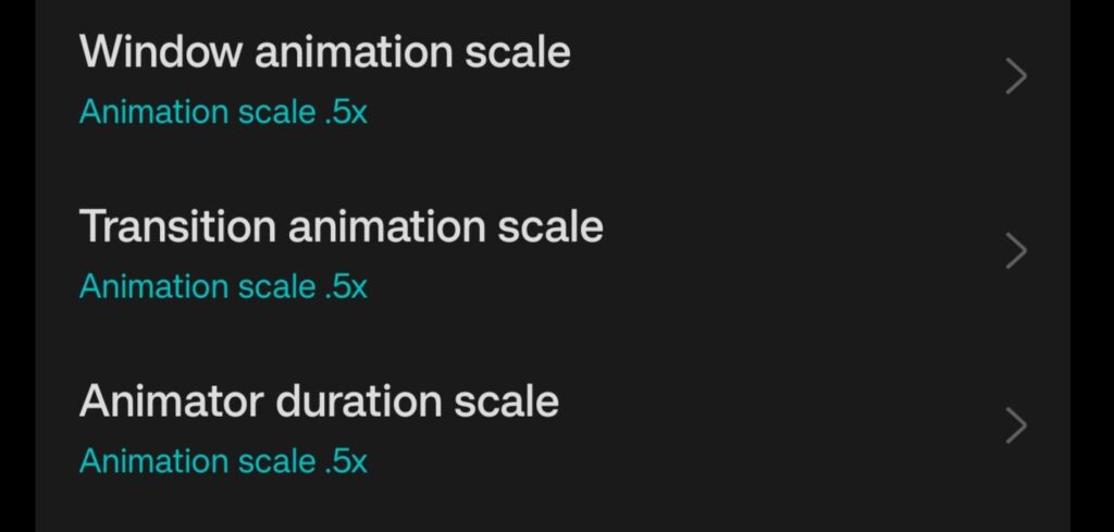 Animation Scales 0.5x recommended settings in Developer Options